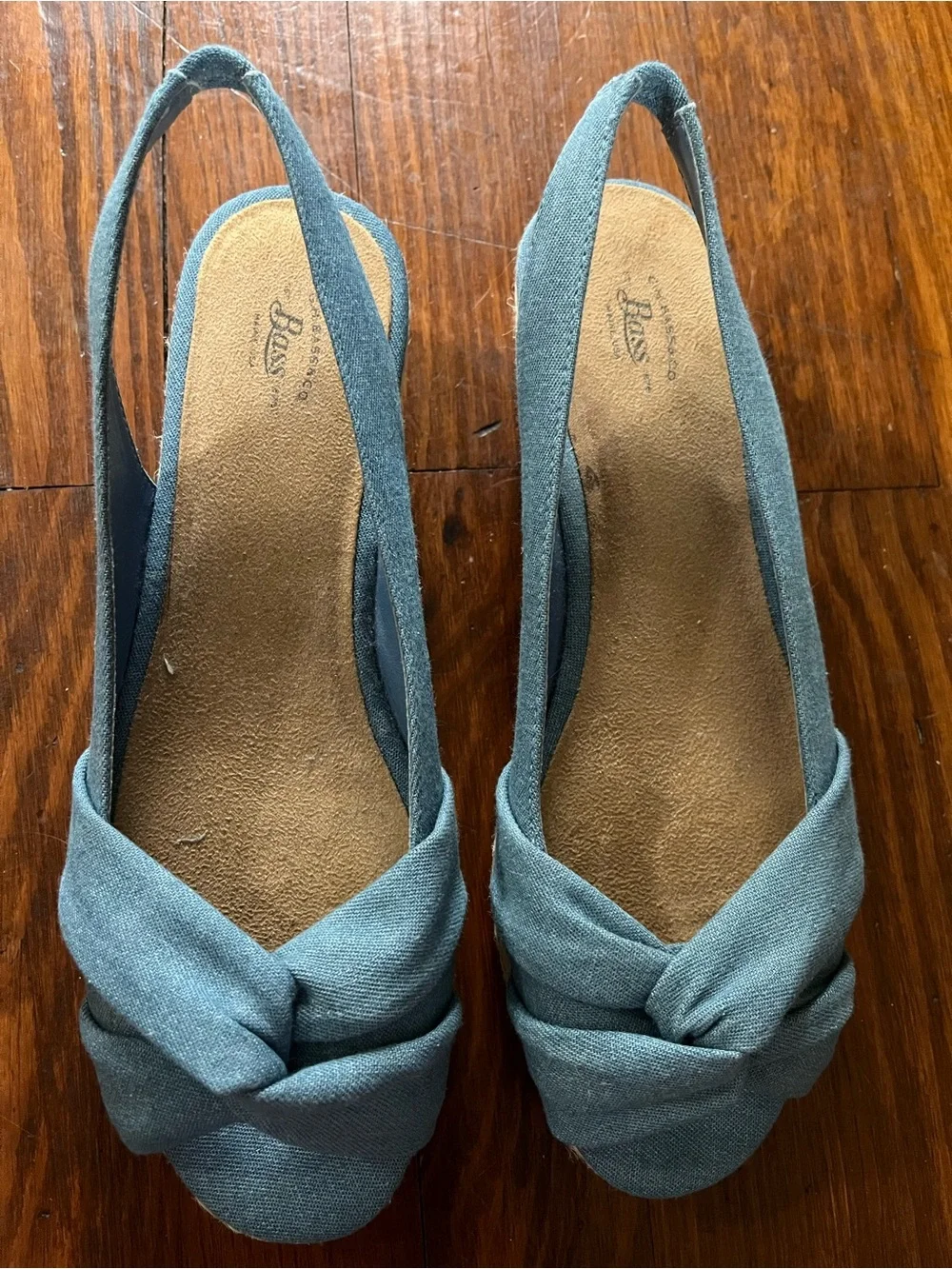 G.H. Bass & Co. Women’s Blue Denim Knotted Slingback Espadrille Wedges - Size 10
